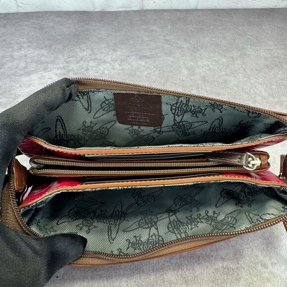 Vivienne Westwood Pink Embossed Leather Women's Bag Crossbody Wallet on Strap - Picture 10 of 15